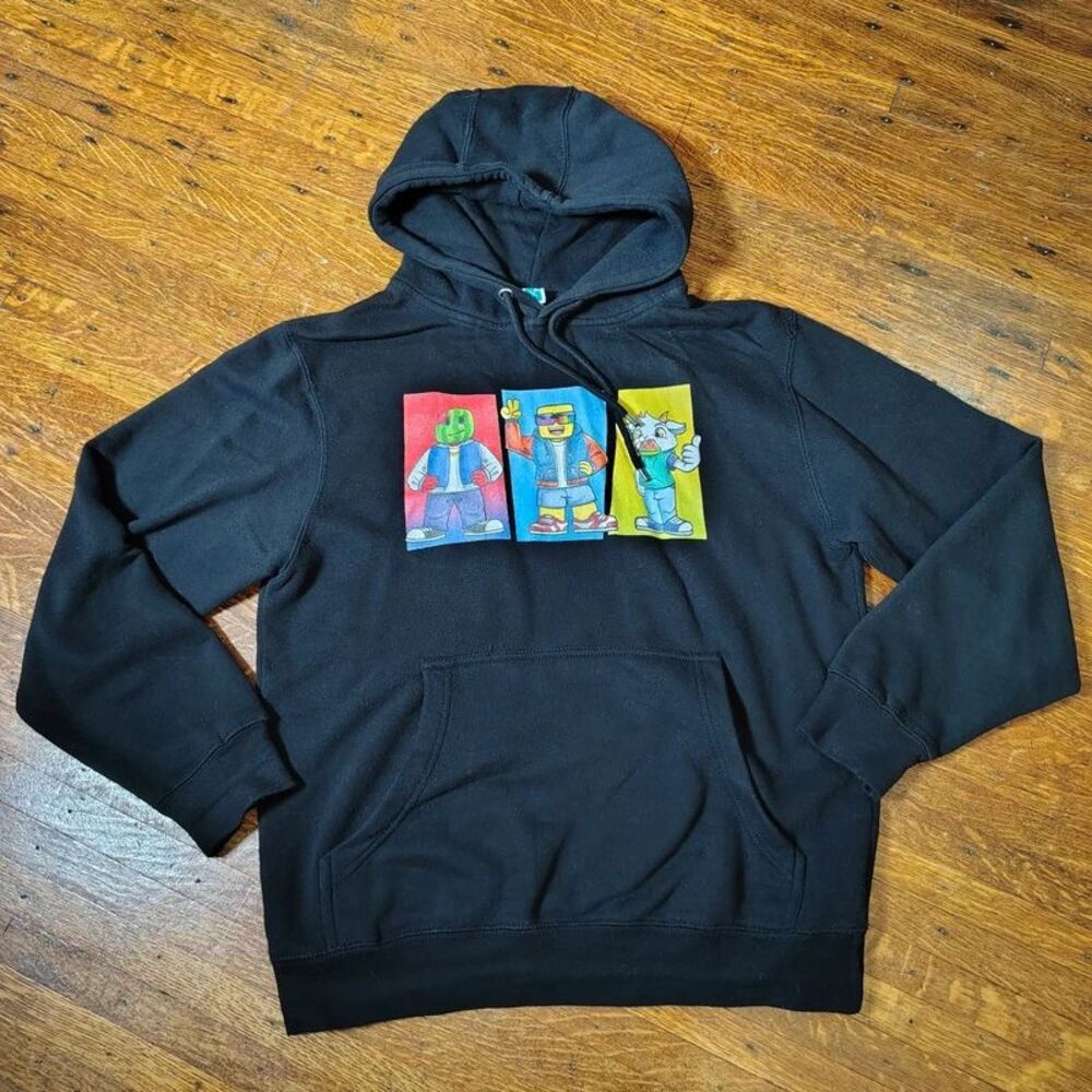 Sunny & Melon Graphic Black Pullover Hoodie Mens Sz S/T806